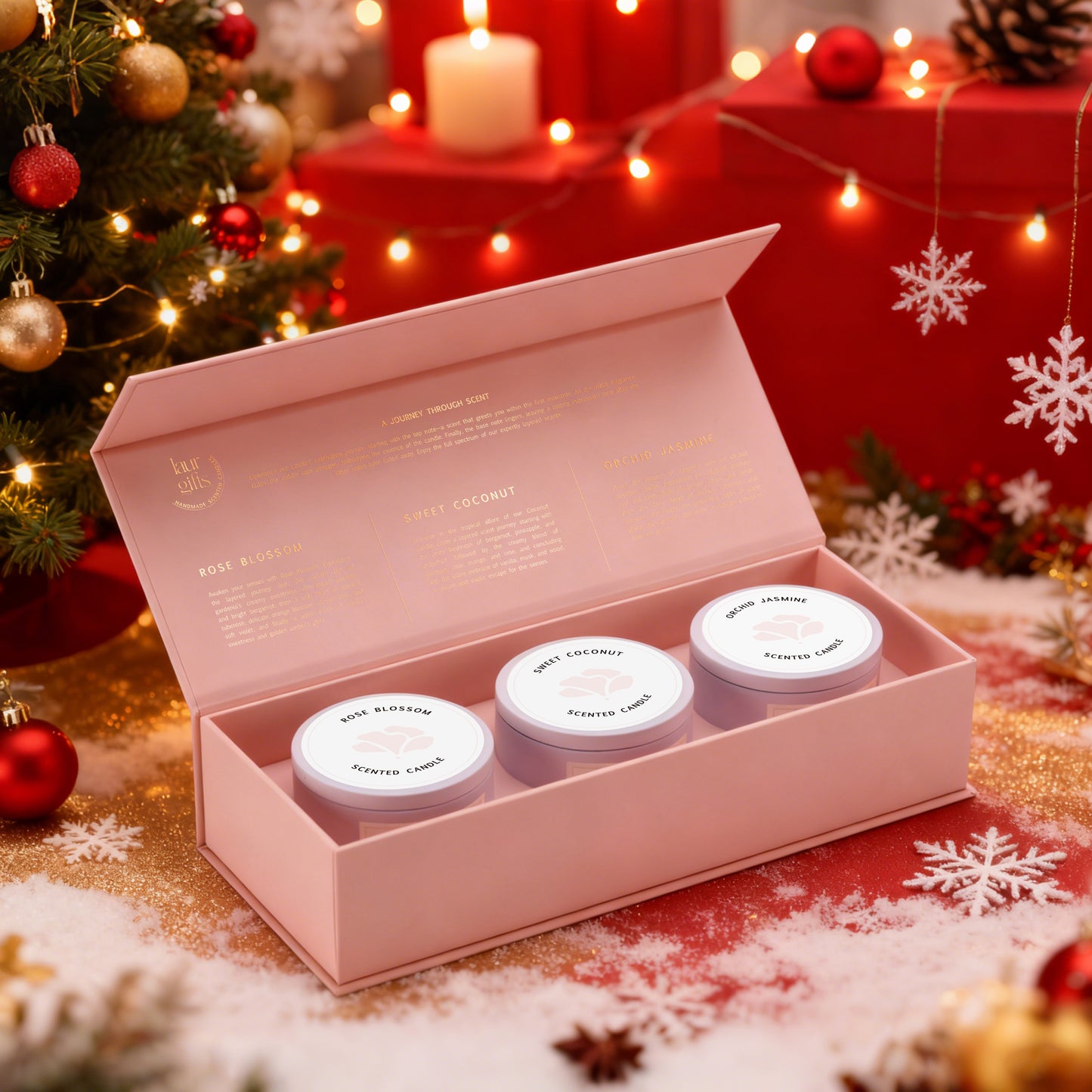 Home fragrance candle gift set in pink packaging – Christmas gift for her