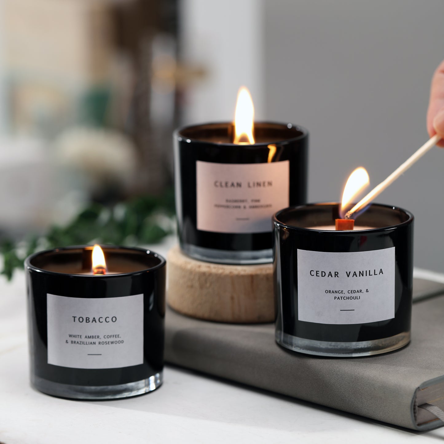 Lit soy candles in black jars – luxury birthday gift set and home décor idea for men