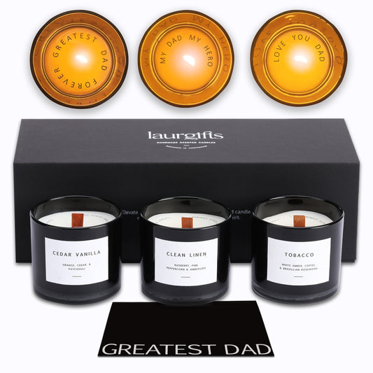 Premium Father's Day candle gift box with three scented candles in black jars