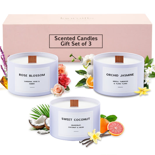 Pink candle gift set for women with three scented candles in a pink box