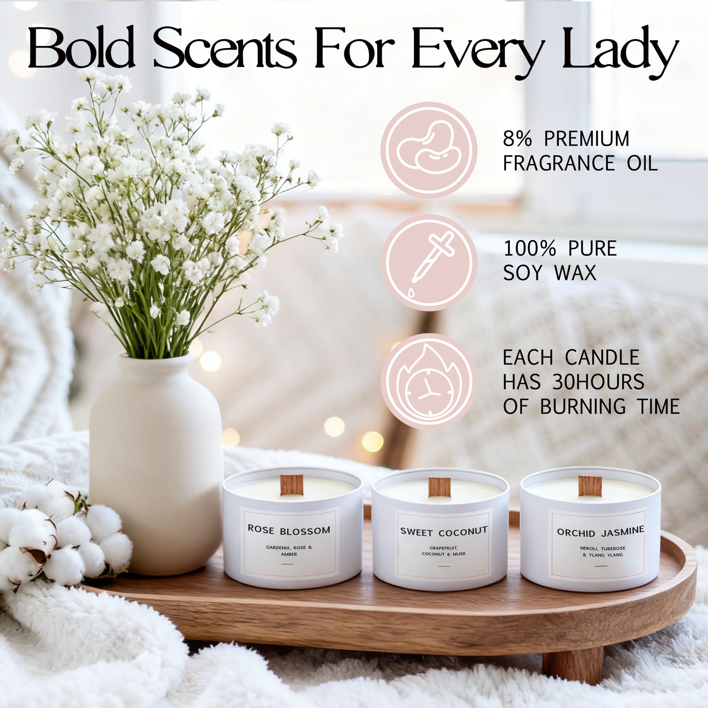 Soy wax candle trio in tins – perfect birthday gift for her