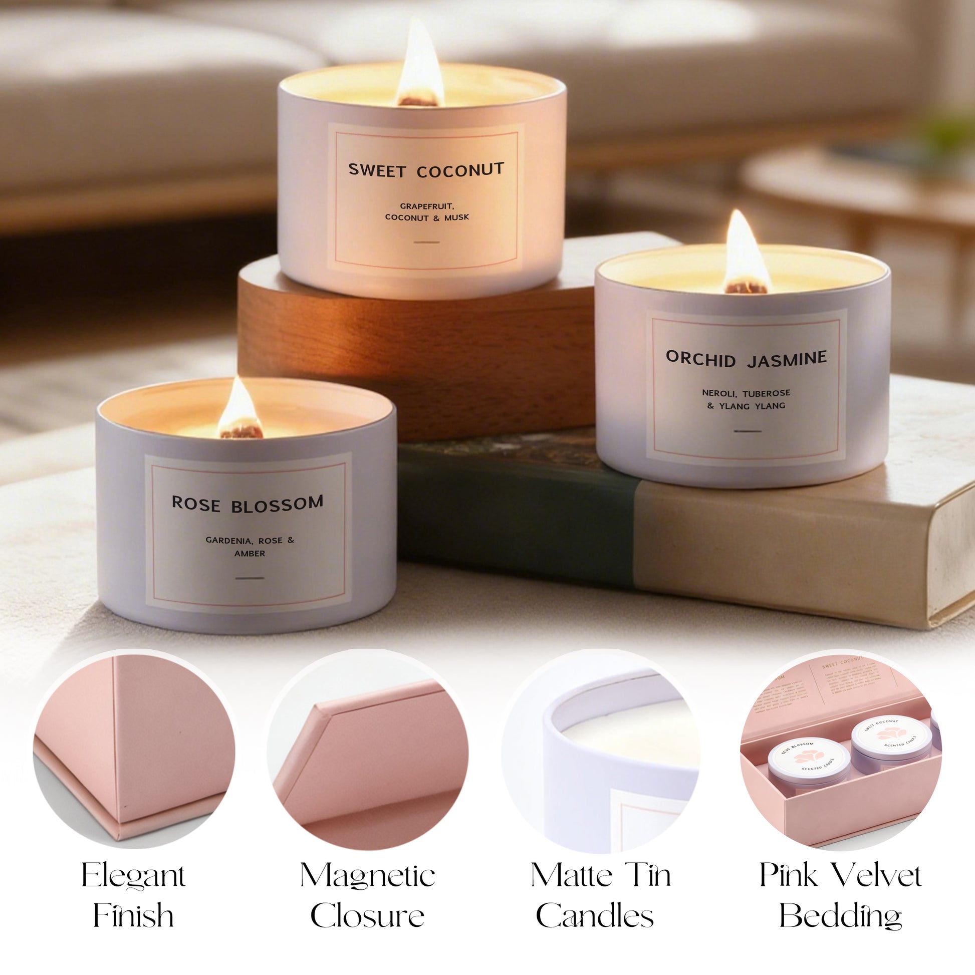Pink magnetic gift box with candle set